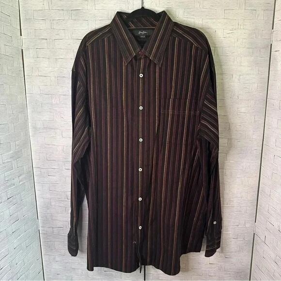 Sean, John men’s vintage brown Striped Button Down Shirt Big & Tall - Picture 1 of 11